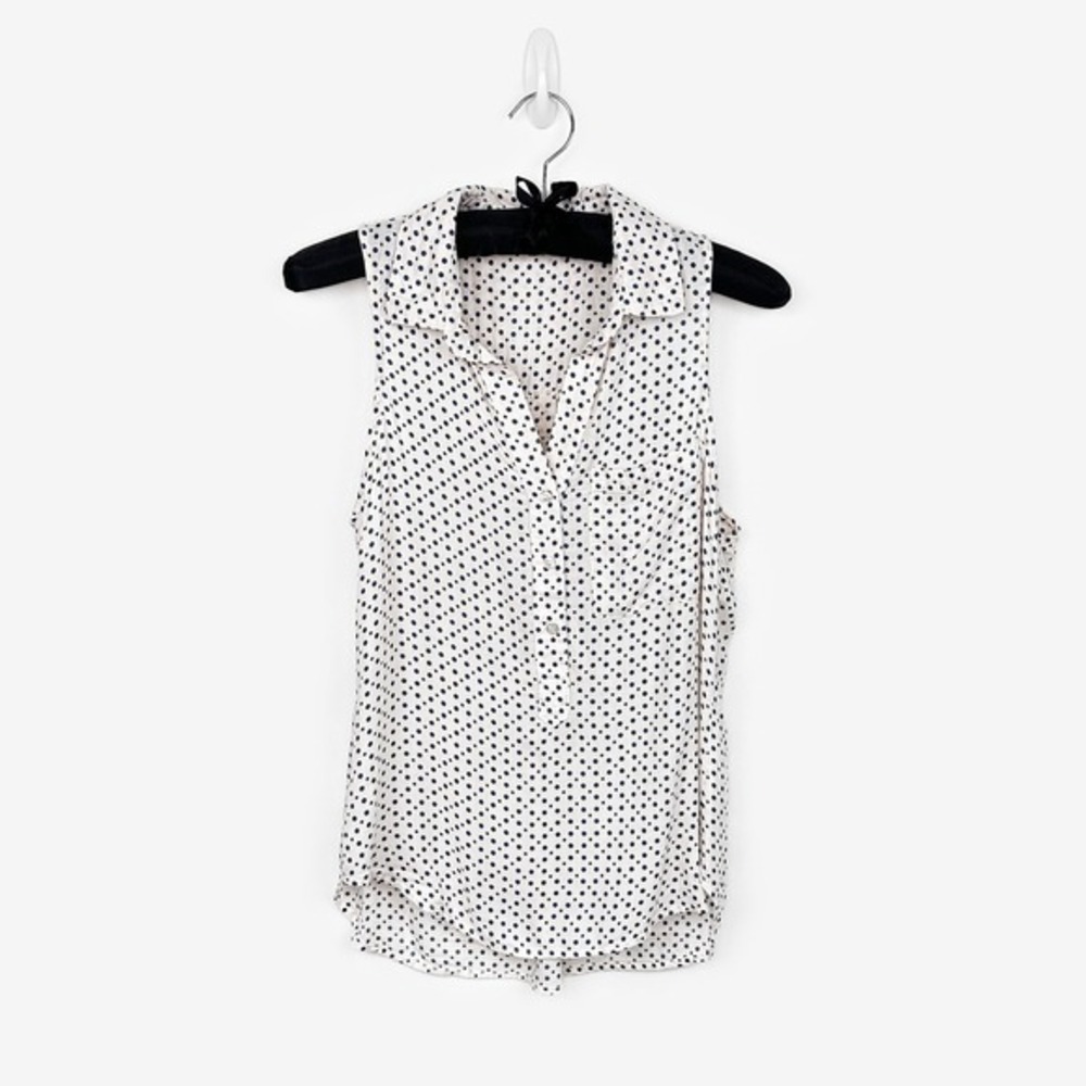 Bella Dahl Dotted Sleeveless Blouse Size S Cream Blue Rayon Popover Shirt Summer